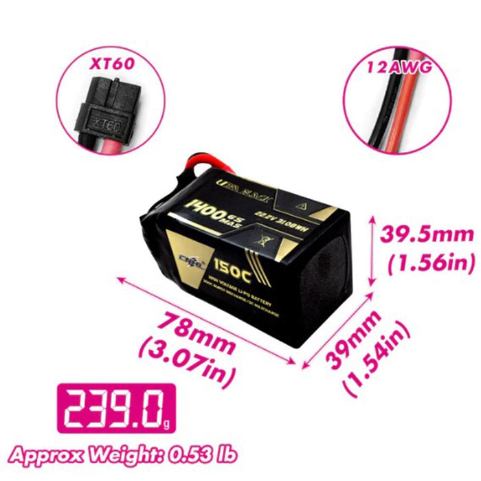 CNHL Ultra Black Series 1400MAH 22.2V 6S 150C Lipo Battery - XT60