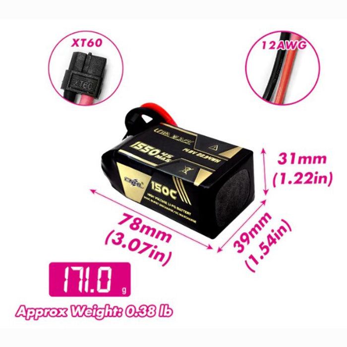 CNHL Ultra Black Series 1550MAH 14.8V 4S 150C Lipo Battery - XT60