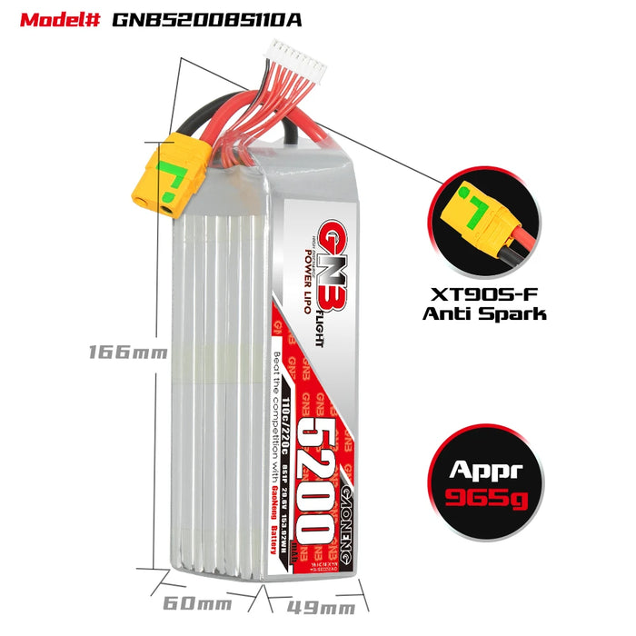 Gaoneng GNB 5200mAh 29.6V 8S 110C Long Range/Cinelifter Lipo Battery - XT90S