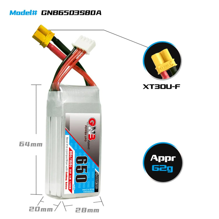 Gaoneng GNB 3S 11.1V 650mAh 80C Lipo Battery - XT30