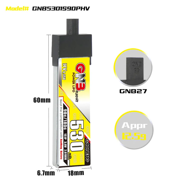 Gaoneng GNB 1S 530MAH 90C 3.8V HV Li-Po Battery for Whoop Micro - GNB27 Plastic Head