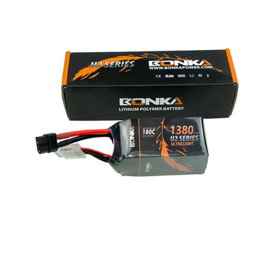 3-Pack Bonka U2 Ultra Light 1380mAh 6S 22.2V 180C FPV Racing LiPo Battery - XT60