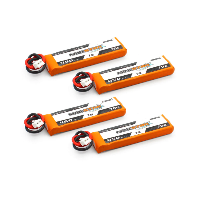 4-Packs CNHL MiniStar HV 450mAh 3.8V 1S 70C Lipo Battery with PH2.0