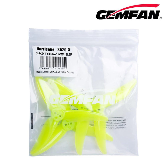 Gemfan Hurricane 3520 Durable Tri-Blade 3.5" T-Mount 1.5mm Propeller (2CW+2CCW) - Choose Color
