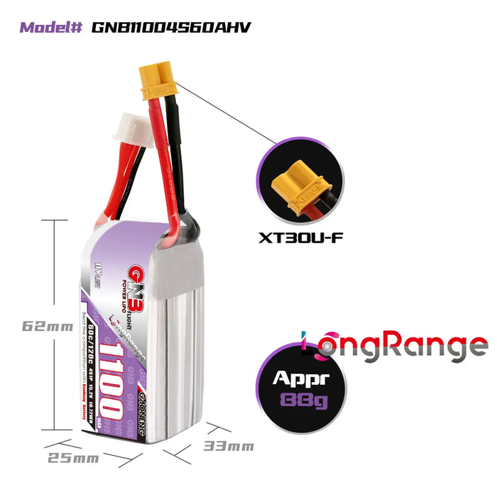 Gaoneng GNB 1100MAH 4S 15.2V 60C/120C LIPO BATTERY XT30