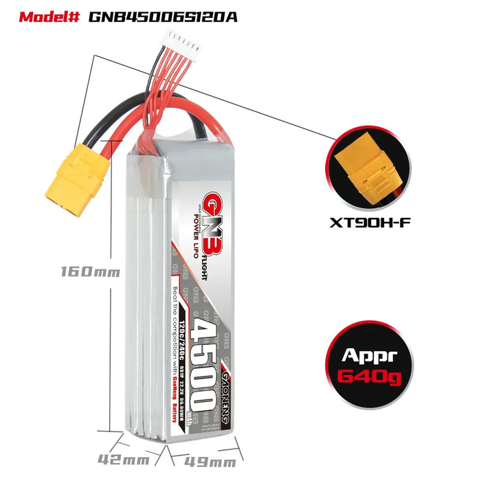 Gaoneng GNB 4500mAh 22.2V 6S 120C Long Range/Cinelifter Lipo Battery - XT90