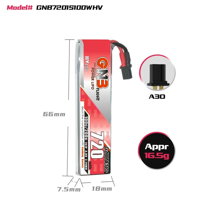 Gaoneng GNB 1S 720MAH 100C 3.8V HV Li-Po Battery - A30 6Pcs.