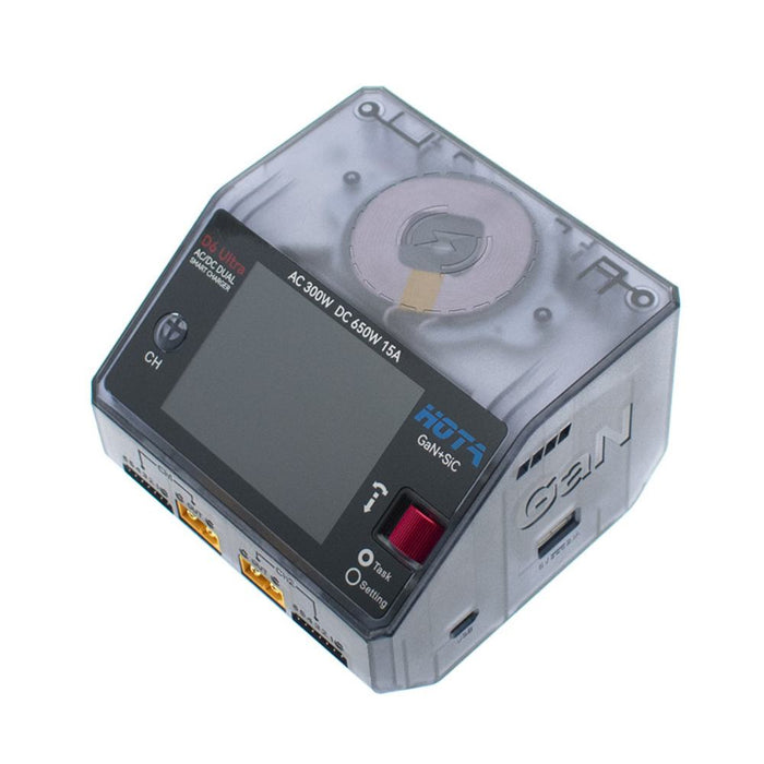 HOTA D6 Ultra GAN + SIC Dual Charger 1-6S AC300W/DC650W 15A w/ Wireless Cellphone Charging - Transparent Gray