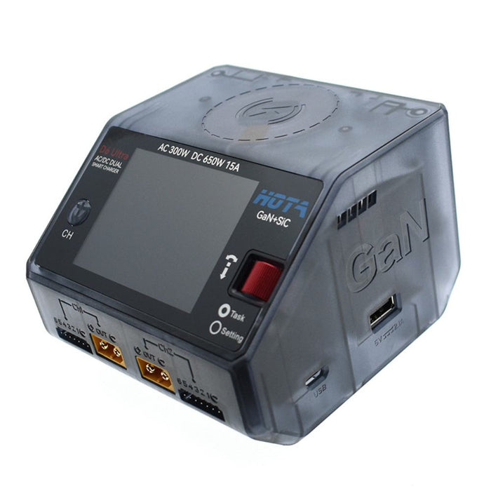 HOTA D6 Ultra GAN + SIC Dual Charger 1-6S AC300W/DC650W 15A w/ Wireless Cellphone Charging - Transparent Gray