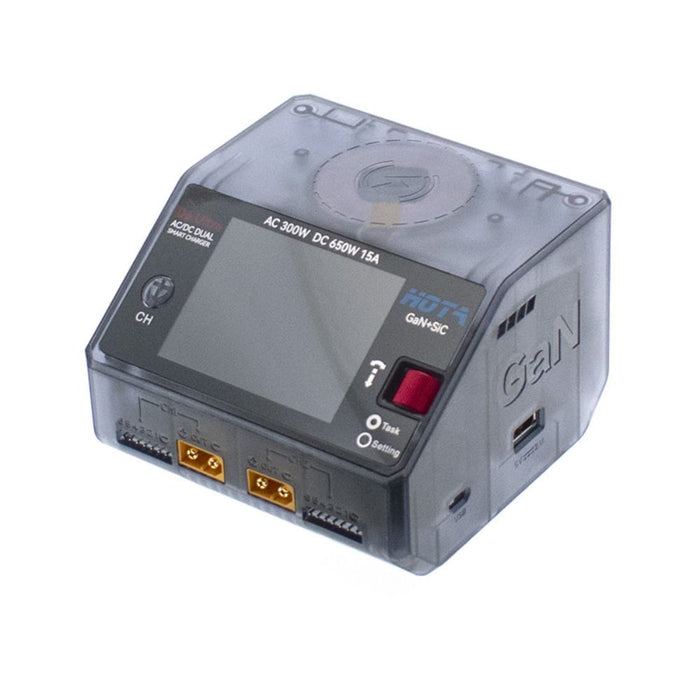 HOTA D6 Ultra GAN + SIC Dual Charger 1-6S AC300W/DC650W 15A w/ Wireless Cellphone Charging - Transparent Gray