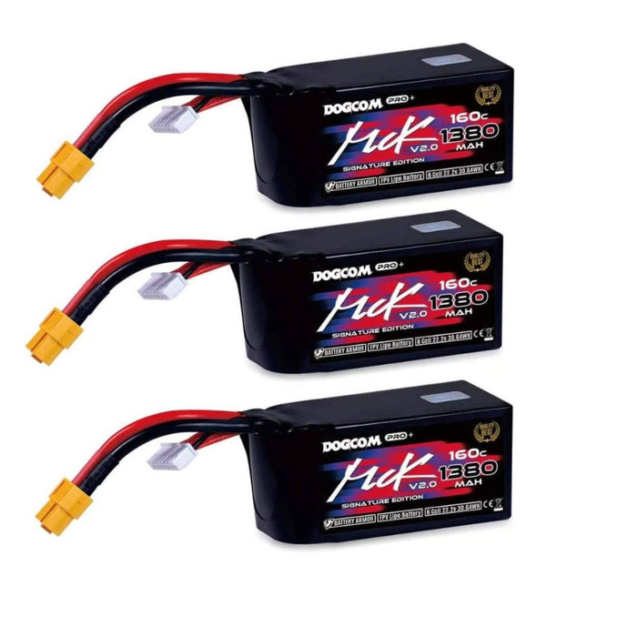 3-Pack DOGCOM MCK Edition V2.0 1380mAh 6s 22.2V 160C LiPo Battery - XT60