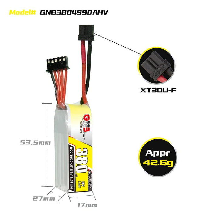 Gaoneng GNB 380mah 4S 15.2V HV 90c LiPo Battery - XT30