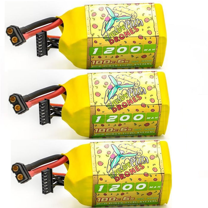 3 Pack -CNHL 1200mAh 22.2V 6S 100C Speedy Pizza Lipo Battery - XT60