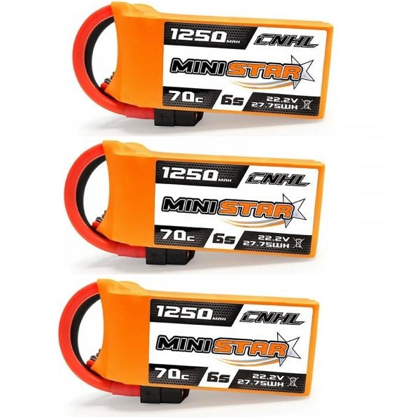 3Pk Combo CNHL Ministar 1250MAH 22.2V 6S 70C Lipo Battery - XT60