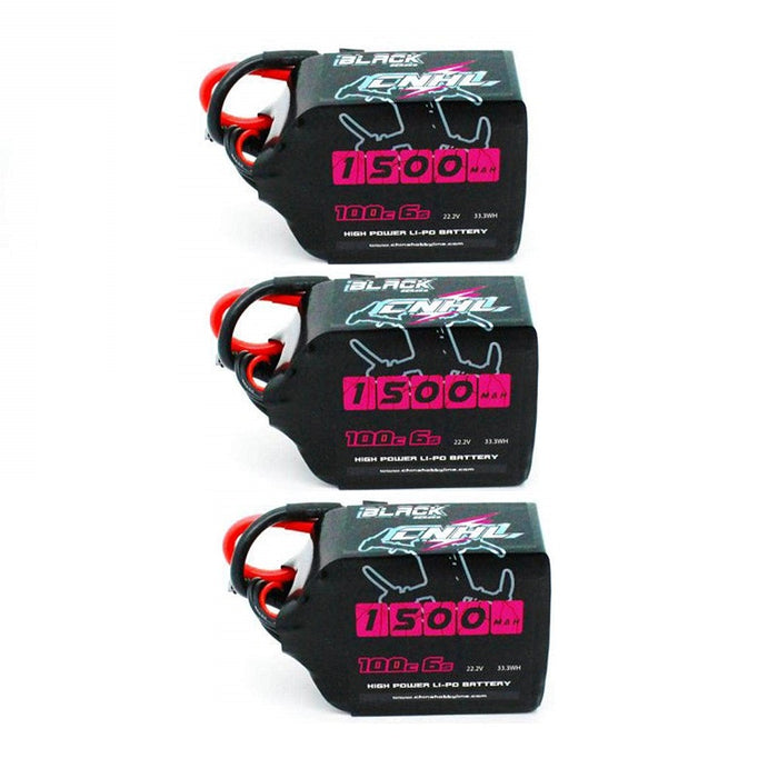 3 Pack CNHL Black Series 1500MAH 22.2V 6S 100C Lipo Battery - XT60