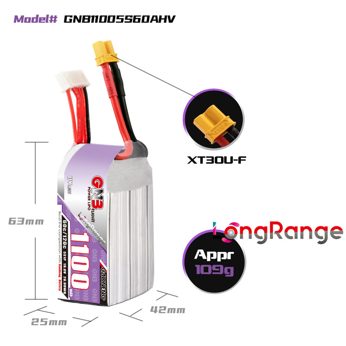 Gaoneng GNB 1100MAH 5S 19.0V 60C/120C LIPO BATTERY XT30