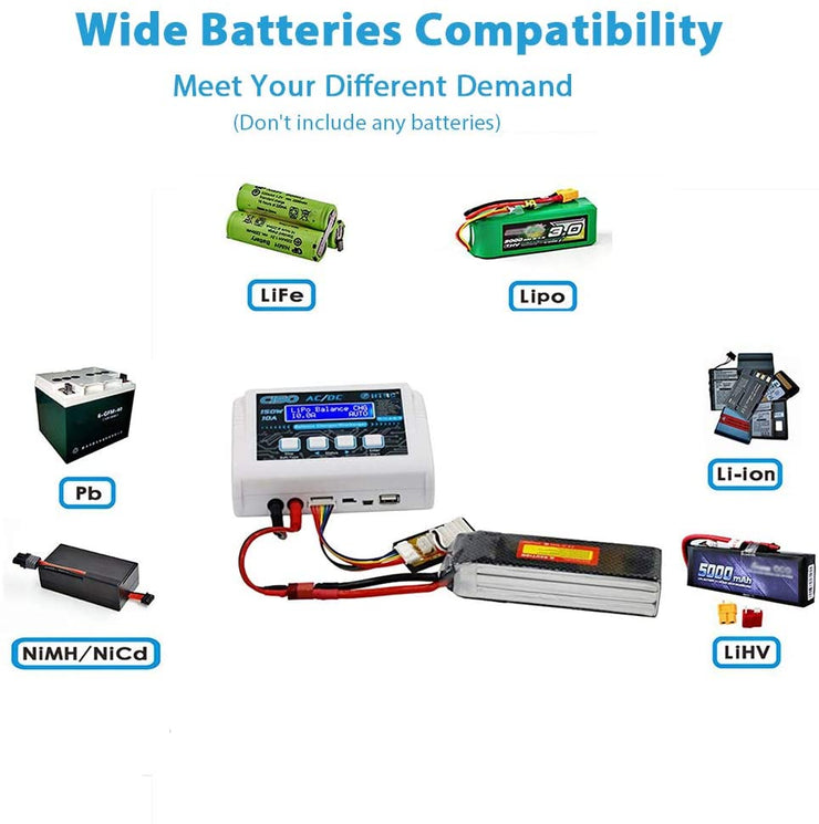 Chargeur LiPo pour Batterie NiCd Li-ION Life Batterie NiMH LiHV PB Smart  150W 10A 1-6S AC/DC C150 (Noir)