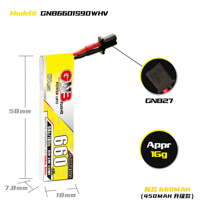 Gaoneng GNB 1S 660MAH 90C HV Li-Po Battery - GNB27 - 6PCS