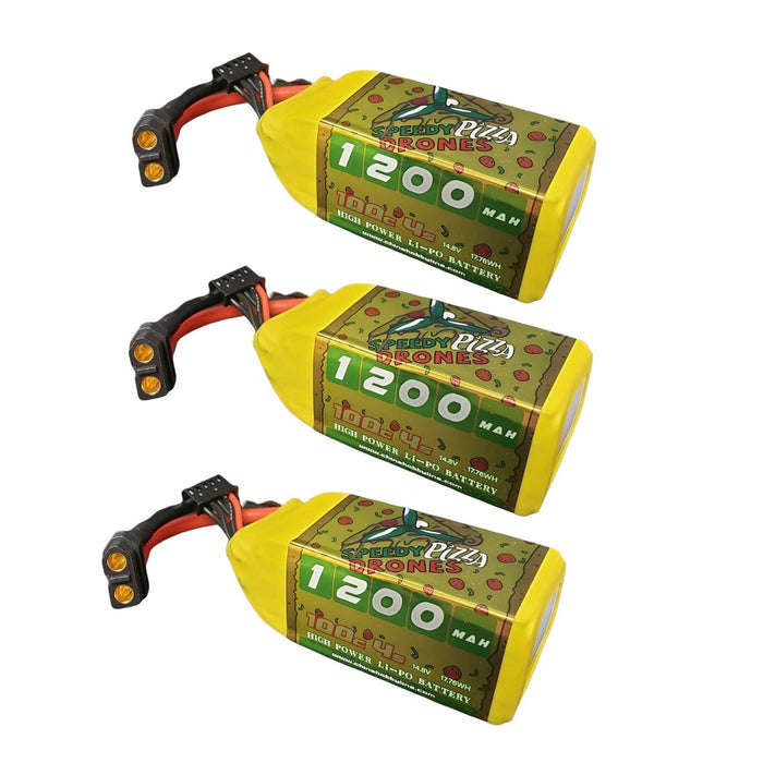 3 Pack CNHL 1200mAh 14.8V 4S 100C Speedy Pizza Lipo Battery - XT60