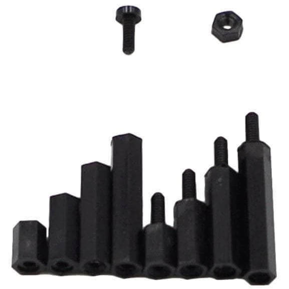 300pcs M2 Nylon Black Hex Screw Nut Spacer Stand-off Varied Length Assortment Kit Box