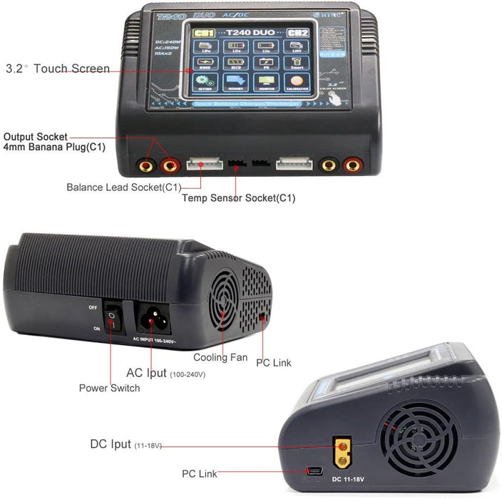 HTRC T240 DUO Multi-Charger/Discharger for LiPo LiHV LiFe Lilon NiCd NiMh Pb Battery