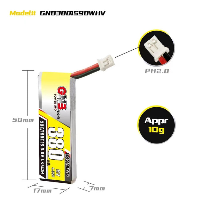 Gaoneng GNB 380mah 1S 3.8V HV 90c LiPo Battery - PH2.0