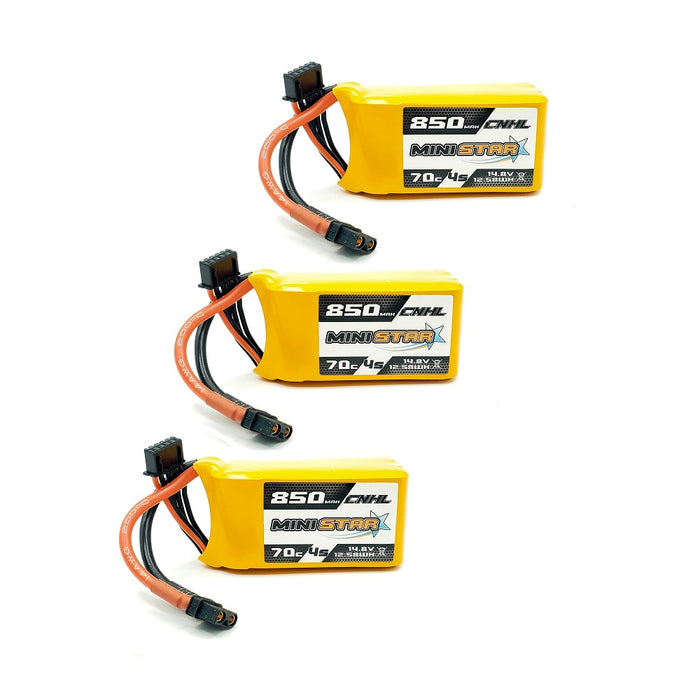 3-Pack CNHL 850MAH 4S 70C Ministar 14.8V Lipo FPV Battery - XT30