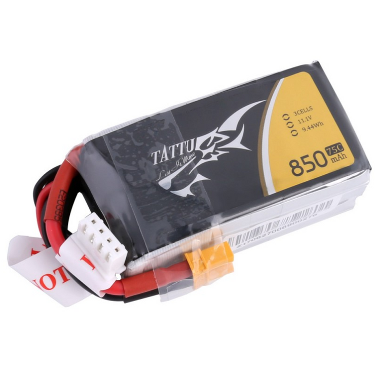 Tattu 850mAh 11.1V 75C 3S1P Lipo Battery Pack - XT30