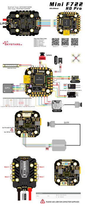 Skystars F722HD PRO Stack Flight Controller & KM55 55A AM32 ESC - 20x20