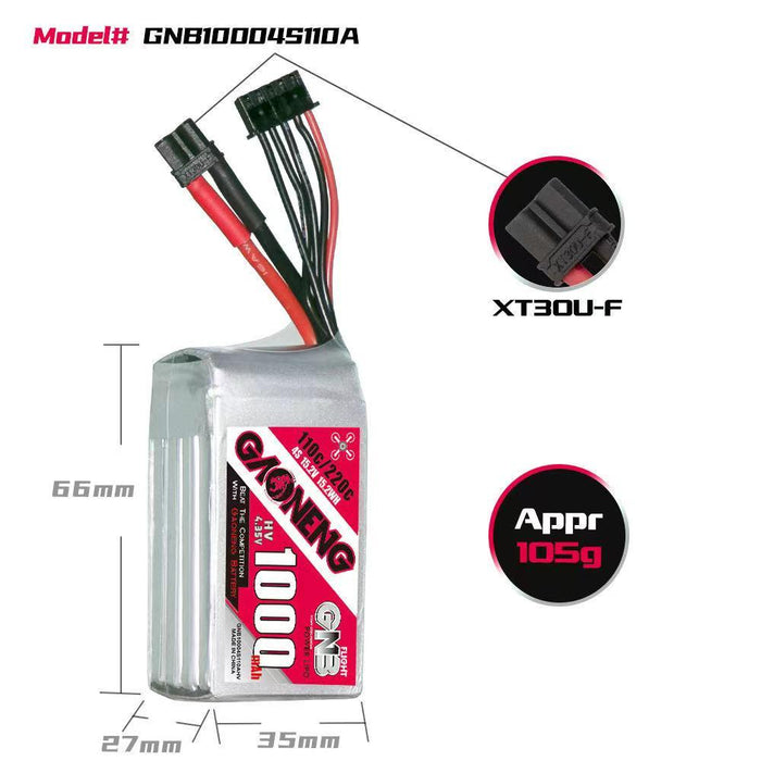 Gaoneng GNB 1000MAH 15.2V 4S 110C HV Lipo Battery - XT30