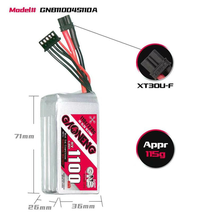 Gaoneng GNB 1100MAH 15.2V 4S 110C HV Lipo Battery - XT30