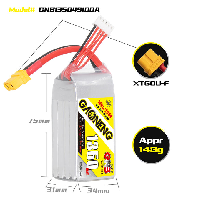 Gaoneng GNB 1350mAh 14.8v 4S 100C Lipo Battery - XT60