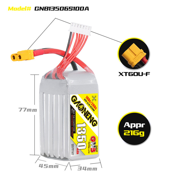 Gaoneng GNB 1350mAh 22.2v 6S 100C Lipo Battery - XT60