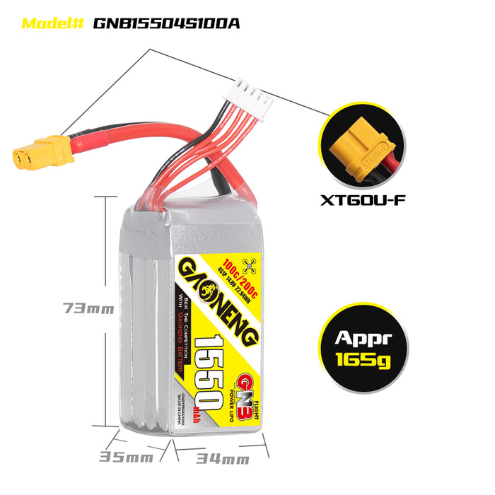 Gaoneng GNB 1550MAH 14.8V 4S 100C LIPO BATTERY - XT60