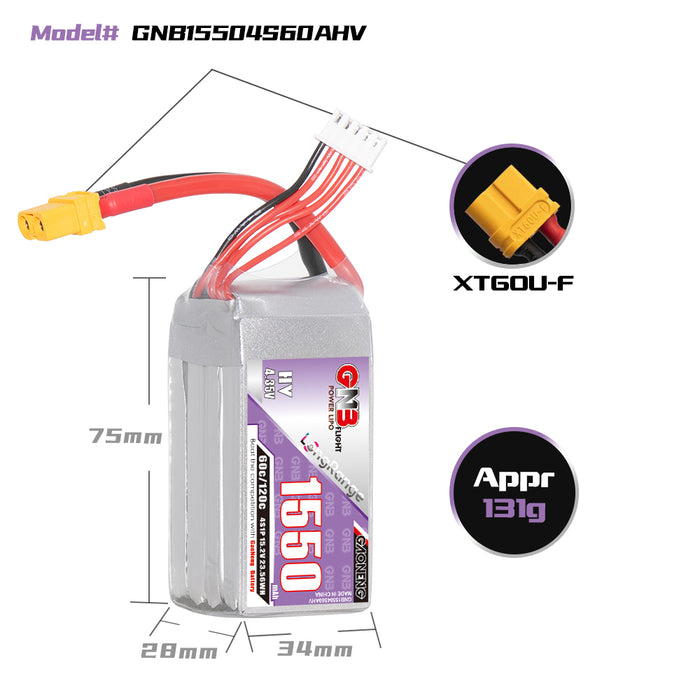 Gaoneng GNB 1550mAh 15.2V 4S 60C HV Lipo Battery - XT60