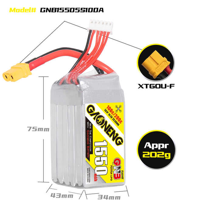 Gaoneng GNB 1550MAH 18.5V 5S 100C LIPO BATTERY - XT60