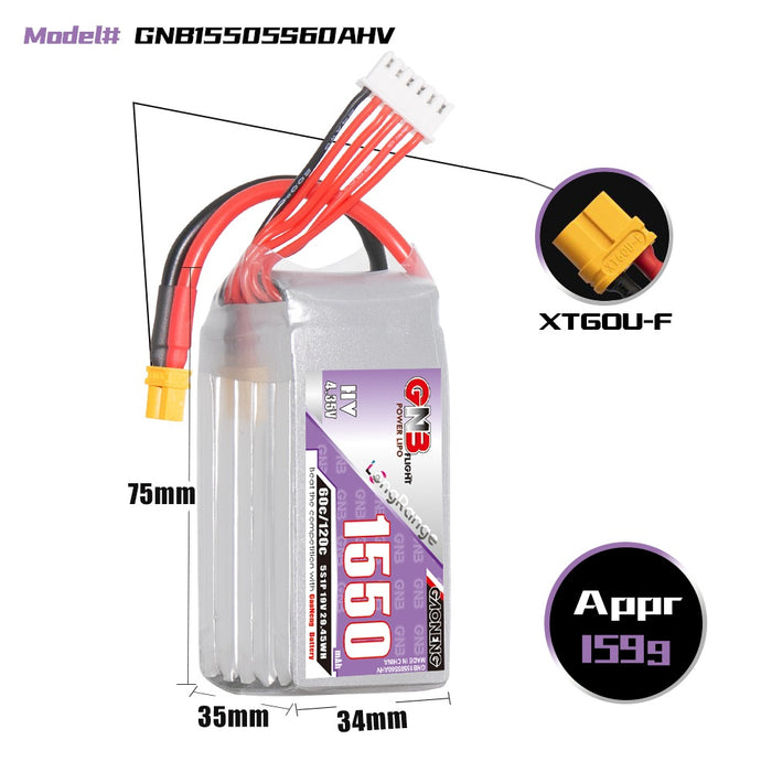 Gaoneng GNB 1550mAh 19V 5S 60C HV Lipo Battery - XT60