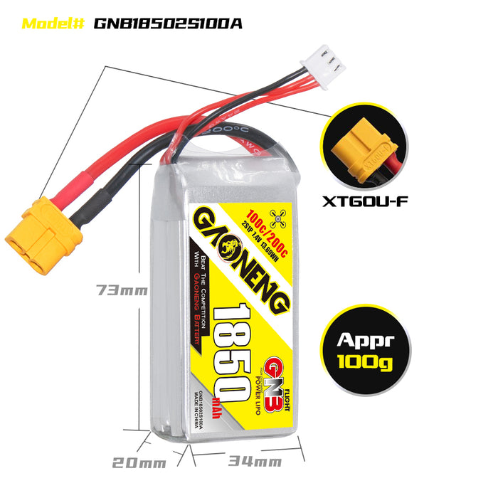 Gaoneng GNB 1850mAh 7.4V 2S 100C Lipo Battery - XT60