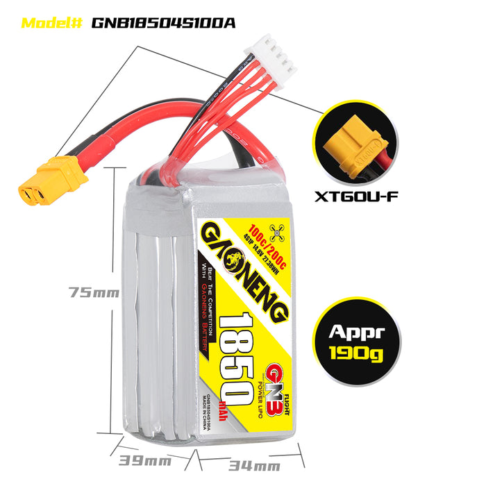 Gaoneng GNB 1850mAh 14.8v 4S 100C Lipo Battery - XT60