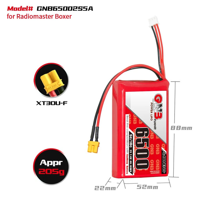 GAONENG GNB 2S 7.4V 6500mAh 5C LiPo Battery XT30 for Radiomaster Boxer