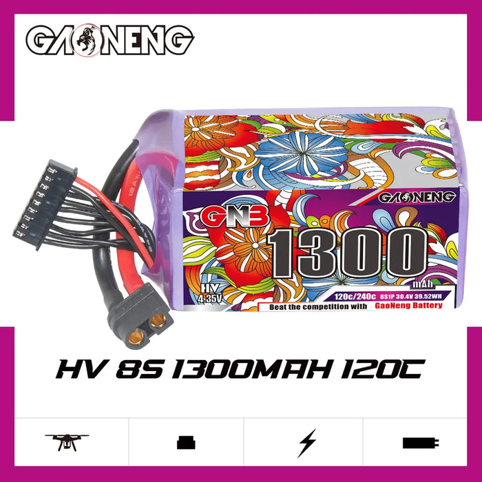 Gaoneng GNB 1300mAh 30.4V 8S HV 120C Lipo Battery - XT60