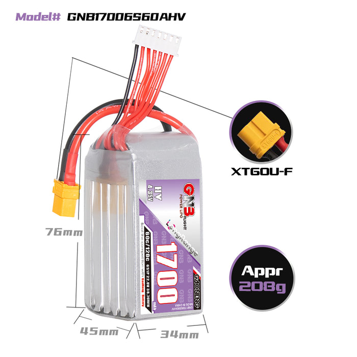 Gaoneng GNB 1700mAh 22.8V 6S 60C HV Lipo Battery - XT60