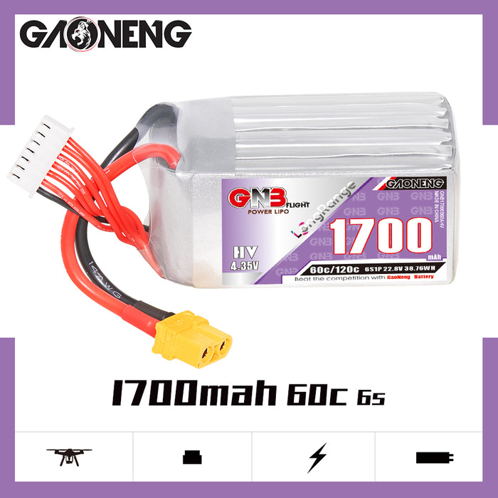 Gaoneng GNB 1700mAh 22.8V 6S 60C HV Lipo Battery - XT60