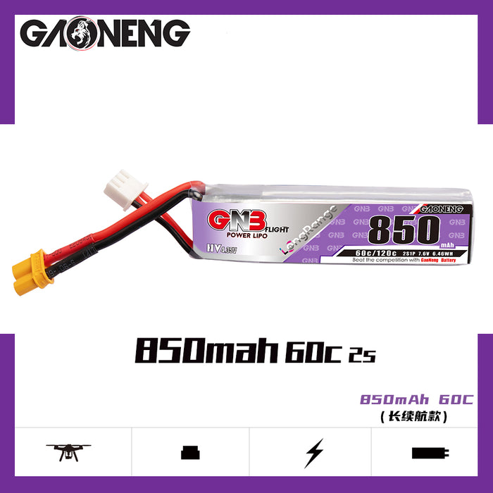 Gaoneng GNB 850mAh 2S 7.6V 60C/120C HV Lipo Battery - XT30