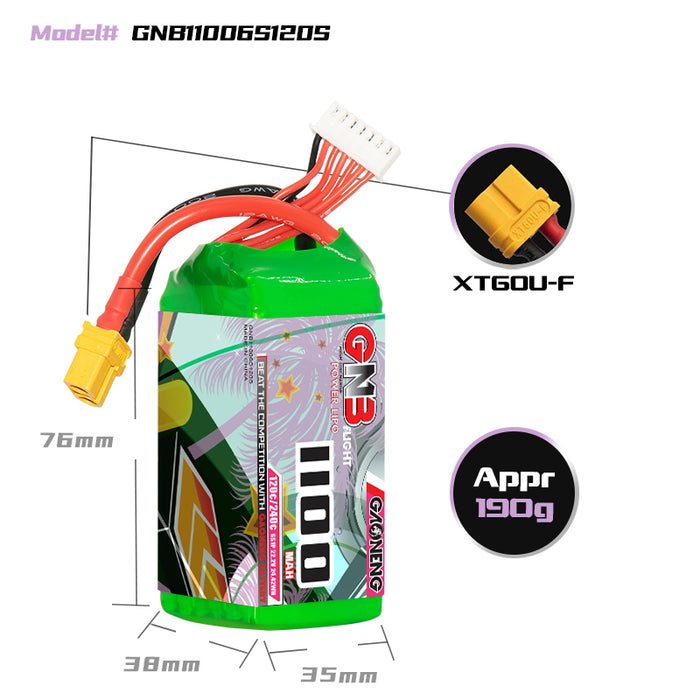 Gaoneng GNB 1100mAh 22.2V 6S 120C Lipo Battery - XT60