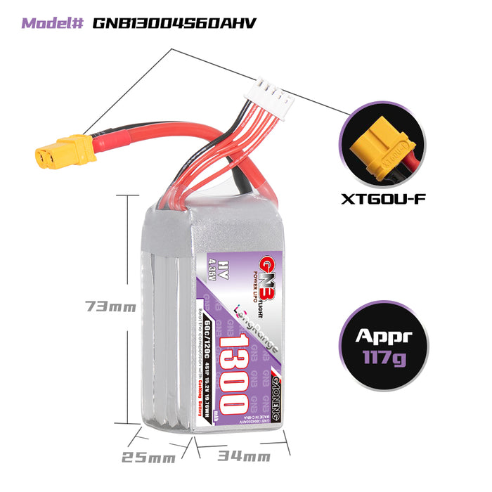 Gaoneng GNB 1300mAh 15.2V 4S HV 60C Lipo Battery - XT60