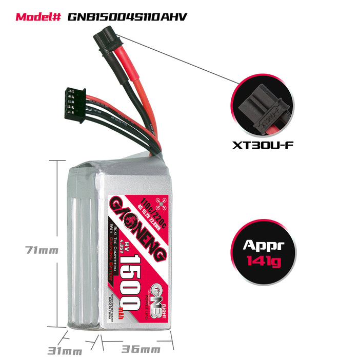 Gaoneng GNB 1500MAH 15.2V 4S 110C HV Lipo Battery - XT30