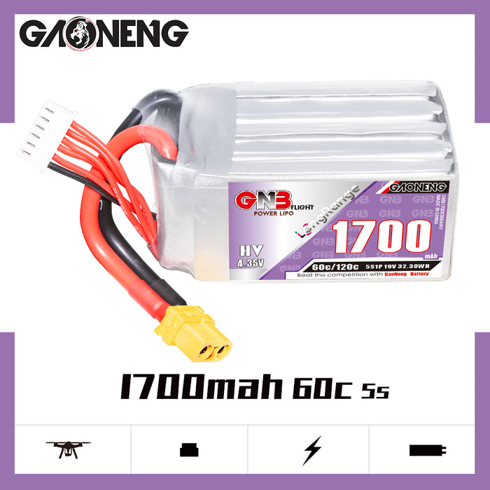 Gaoneng GNB 1700mAh 19V 5S 60C HV Lipo Battery - XT60