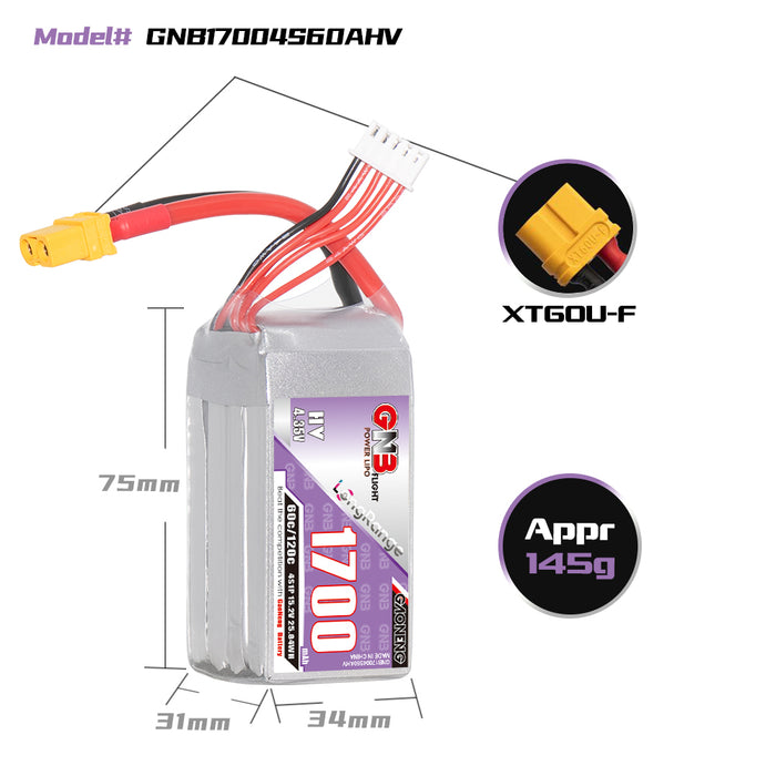 Gaoneng GNB 1700mAh 15.2V 4S 60C HV Lipo Battery - XT60