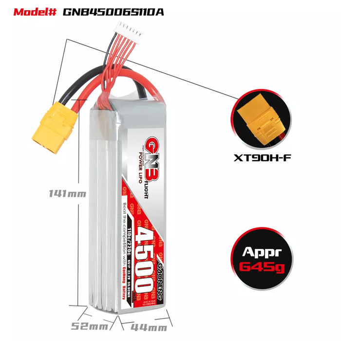 Gaoneng GNB 4500mAh 22.2V 6S 110C Long Range/Cinelifter Lipo Battery - XT90